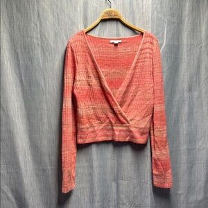 🚩 American Eagle Coral Long Sleeve Wrap sweater size XL